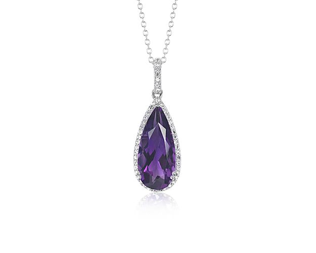 Pear Amethyst Pendant with White Topaz Halo in Sterling Silver (18x8mm)