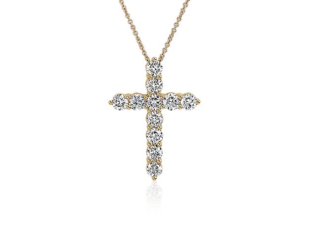 Lab Grown Diamond Cross Necklace in 14k Yellow Gold (2 ct. tw.)