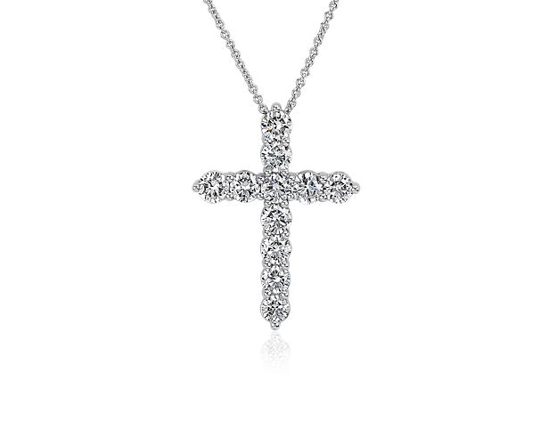 Lab Grown Diamond Cross Necklace in 14k White Gold (2 ct. tw.)