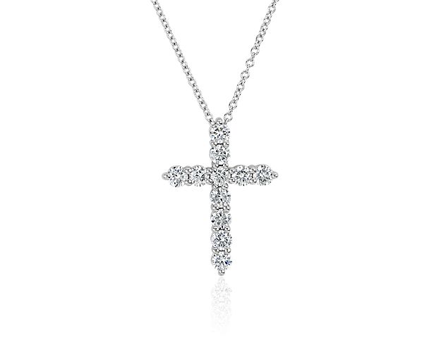 Lab Grown Diamond Cross Necklace in 14k White Gold (1 ct. tw.)
