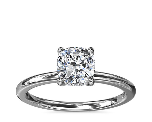 Solitaire Plus Hidden Halo Diamond Engagement Ring in 14k White Gold