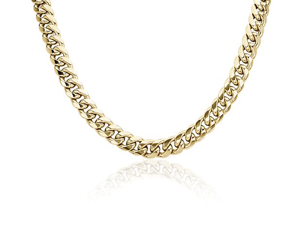 24" Men's Semi-Solid Miami Cuban Chain in 14k Yellow Gold (11 mm)