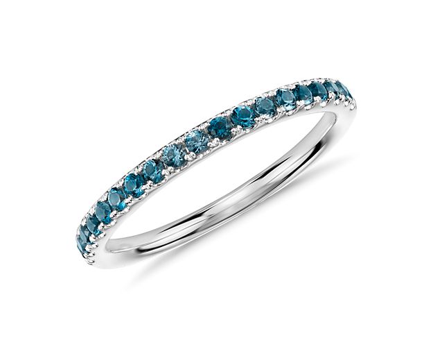 Riviera Pavé Blue Topaz Ring in 14k White Gold (1.5mm)