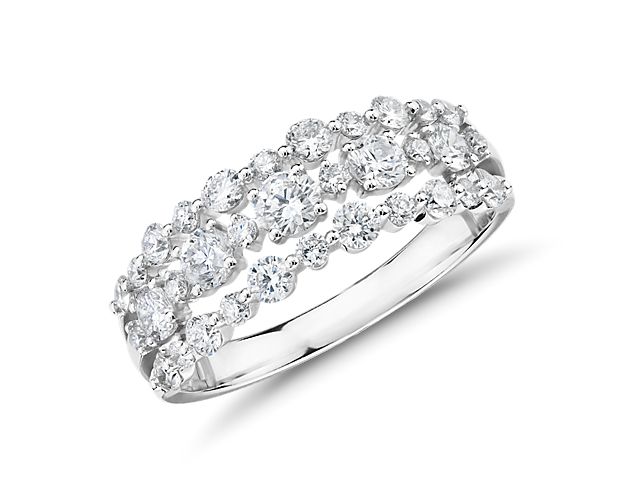 Diamond Three-Row Alternating Fashion Ring in 14k White Gold (1 ct. tw.)