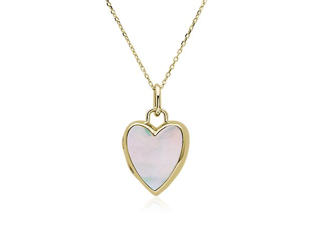 Monica Rich Kosann 18k Yellow Gold Heart Locket with Mother Of Pearl Center