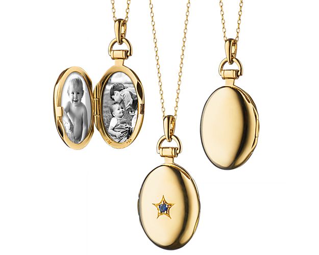 Monica Rich Kosann Blue Sapphire Petite Oval Locket in 18k Yellow Gold (2mm)