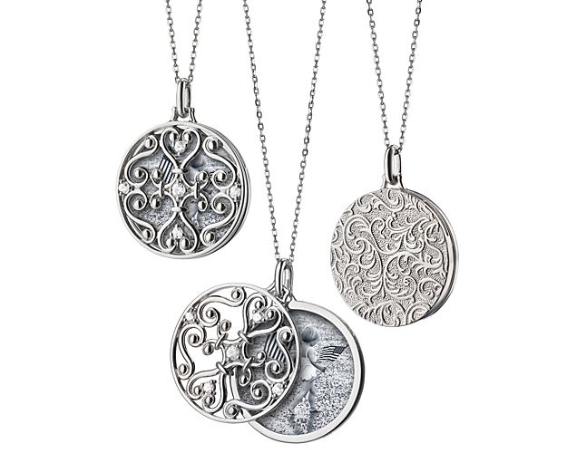 Monica Rich Kosann Round Gate Locket with White Sapphire Detail in Sterling Silver (32")