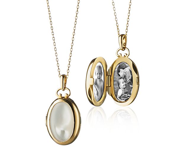 Monica Rich Kosann Petite Mother of Pearl Oval Locket in 18k Yellow Gold