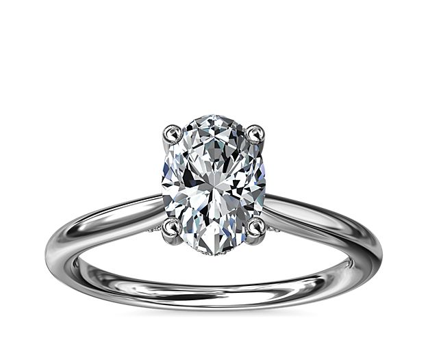 Petite Hidden Halo Solitaire Plus Diamond Engagement Ring in 14k White Gold