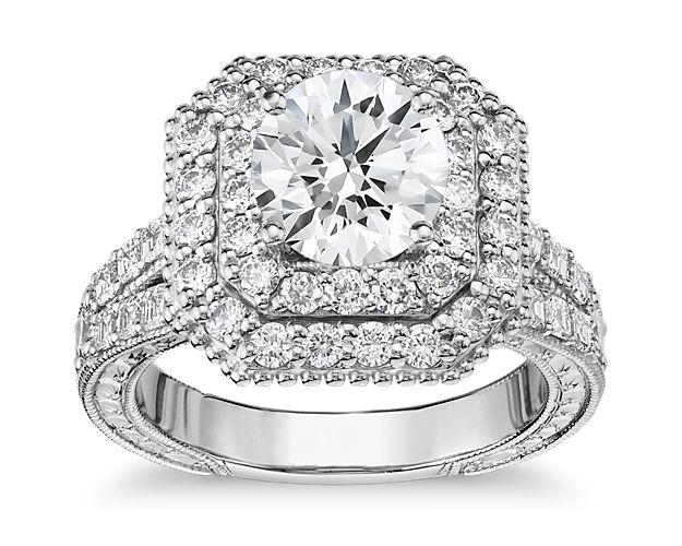 Bella Vaughan for Blue Nile Alexandria Double Halo Engagement Ring in Platinum (1 3/4 ct. tw.)