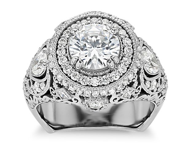 Bella Vaughan for Blue Nile Trinity Halo Diamond Engagement Ring in Platinum (1.15 ct. tw.)