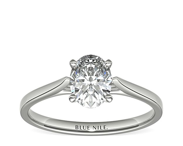 Petite Cathedral Solitaire Engagement Ring in 14k White Gold