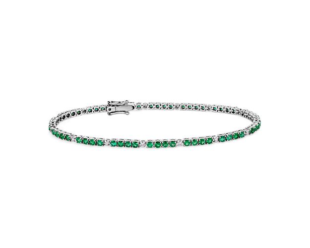 Alternating Emerald and Diamond Bracelet in 14k White Gold