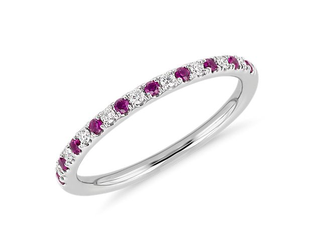 Riviera Pavé Ruby and Diamond Ring in Platinum (1.5 mm)