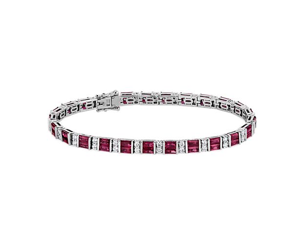 Ruby Baguette and Diamond Bracelet in 14k White Gold
