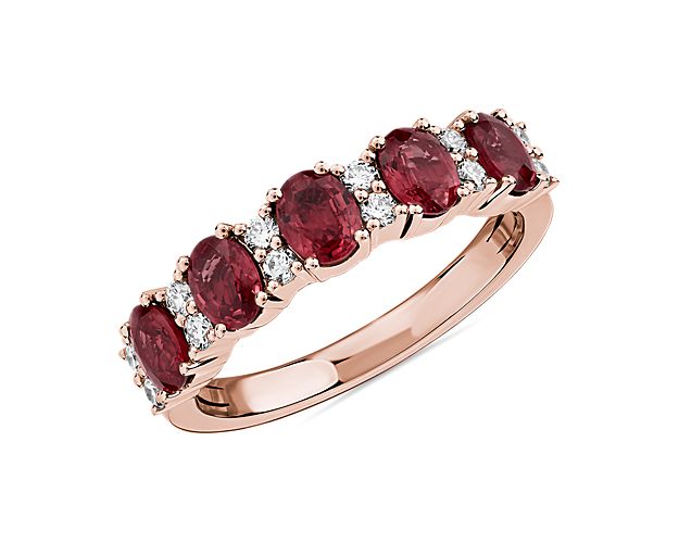 Ruby and Diamond Five-Stone Ring in 14k Rose Gold
