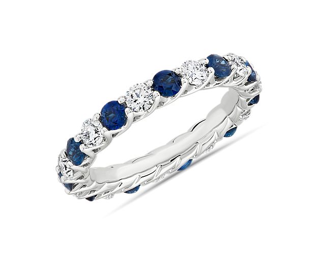 Tessere Alternating Sapphire and Diamond Eternity Ring in 14k White Gold (2.8mm)