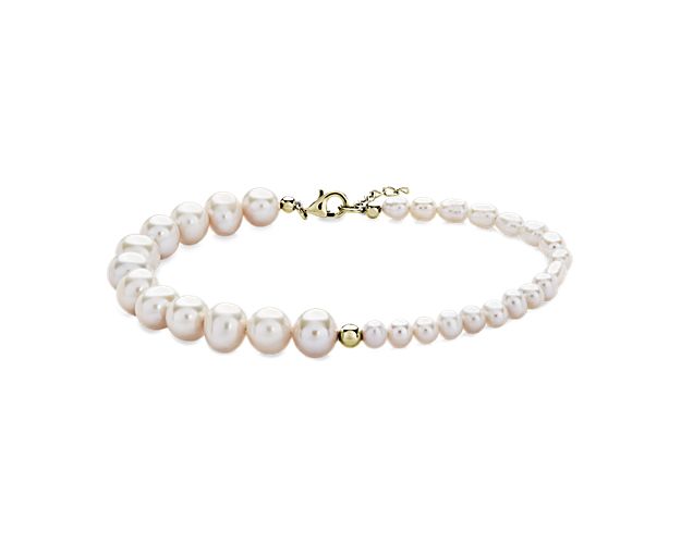 Freshwater Pearl Asymmetrical Bracelet in 14k Yellow Gold