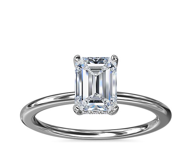 Solitaire Plus Hidden Halo Diamond Engagement Ring in 14k White Gold