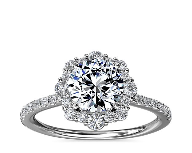 Crescendo Diamond Halo Engagement Ring in 14k White Gold (1/3 ct. tw.)