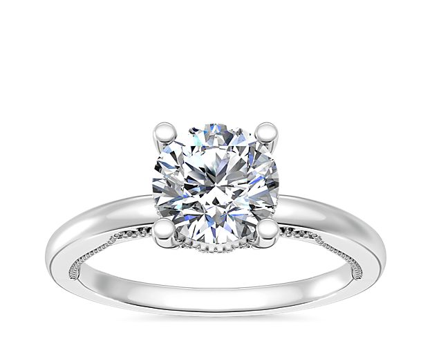 Lace Bridge Solitaire Plus Hidden Halo Diamond Engagement Ring in 14k White Gold (1/5 ct. tw.)