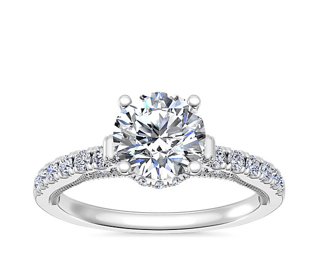 Lace Bridge Hidden Halo and Pave Diamond Engagement Ring in 14k White Gold (1/3 ct. tw.)