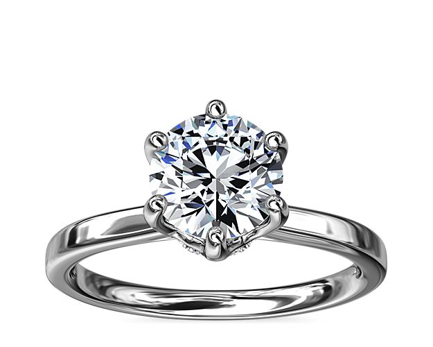 Six-Prong Solitaire Plus Hidden Halo Diamond Engagement Ring in 14k White Gold