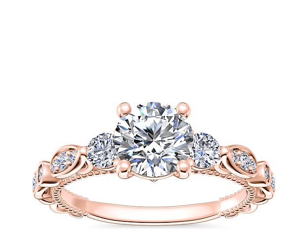 Floral Ellipse Diamond Cathedral Engagement Ring in 14k Rose Gold (1/3 ct. tw)
