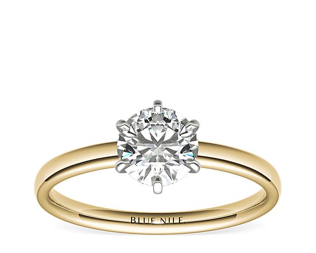Six -Prong Low Dome Comfort Fit Solitaire Engagement Ring in 18k Yellow Gold (2mm)