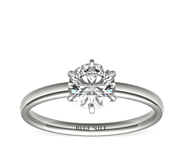 Six-Prong Low Dome Comfort Fit Solitaire Engagement Ring in Platinum (2mm)