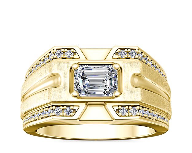 Men's East-West Grooved Diamond Channel Engagement Ring in 14k Yellow Gold (1/4 ct. tw.)