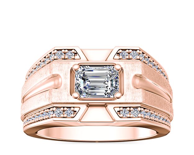 Men's East-West Grooved Diamond Channel Engagement Ring in 14k Rose Gold (1/4 ct. tw.)