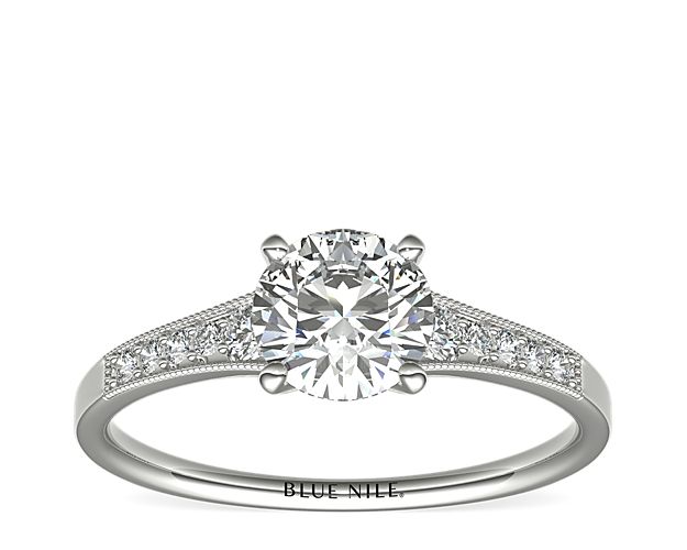 Graduated Milgrain Diamond Engagement Ring in Platinum (1/10 ct. tw.)
