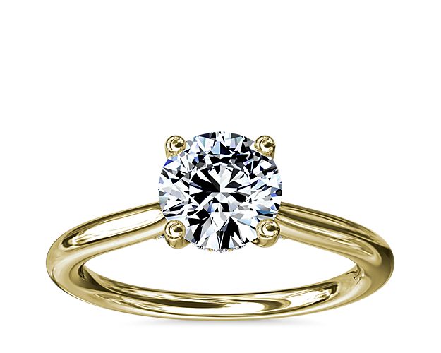 Petite Hidden Halo Solitaire Plus Diamond Engagement Ring in 14k Yellow Gold