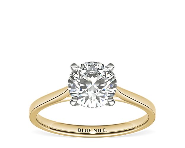 Petite Cathedral Solitaire Engagement Ring in 14k Yellow Gold