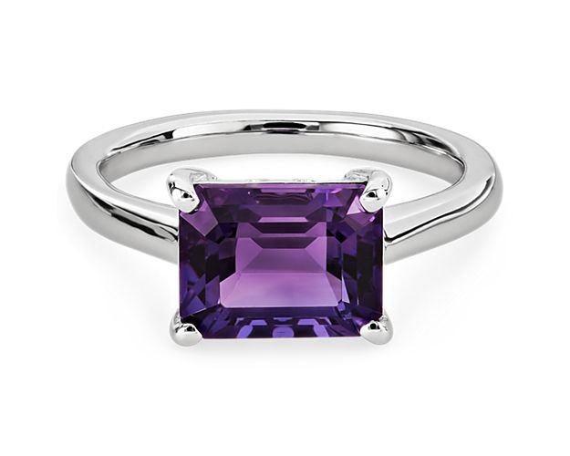 Amethyst East West Ring in 14k White Gold (9x7mm)
