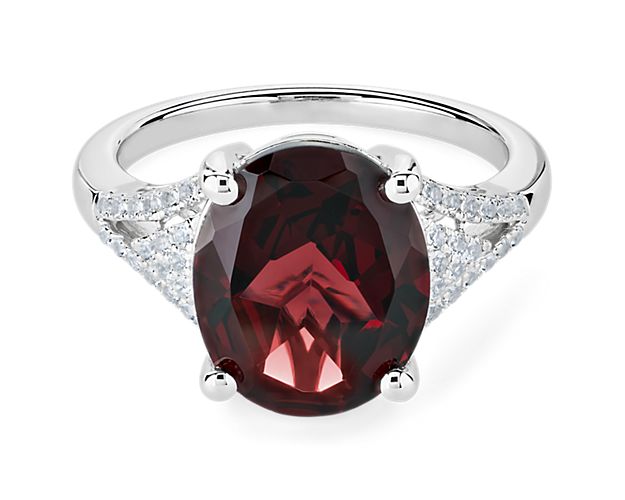 Oval Garnet Cocktail Ring in 14k White Gold