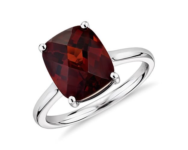 Garnet Cushion Cocktail Ring in 14k White Gold (11x9mm)