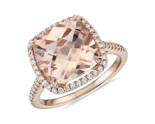 Cushion-Cut Morganite Diamond Halo Cocktail Ring in 14k Rose Gold (10.5mm)
