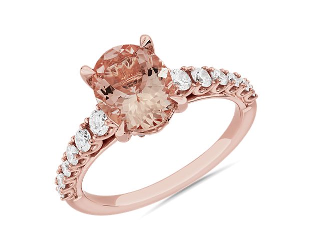 Oval Morganite and Diamond Ring in 14k Rose Gold (9x7mm)