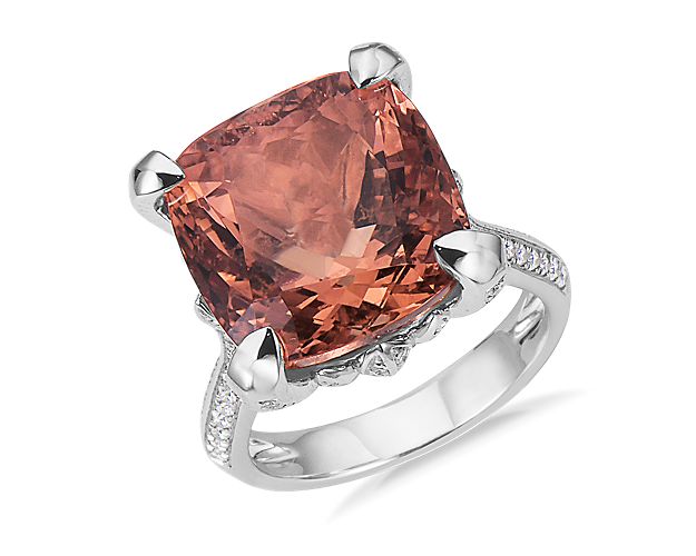 Extraordinary Collection: Square Fire Morganite and Diamond Ring in 18k White Gold (14x14mm)