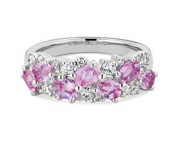 Romantic Oval Pink Sapphire and Diamond Ring in Platinum