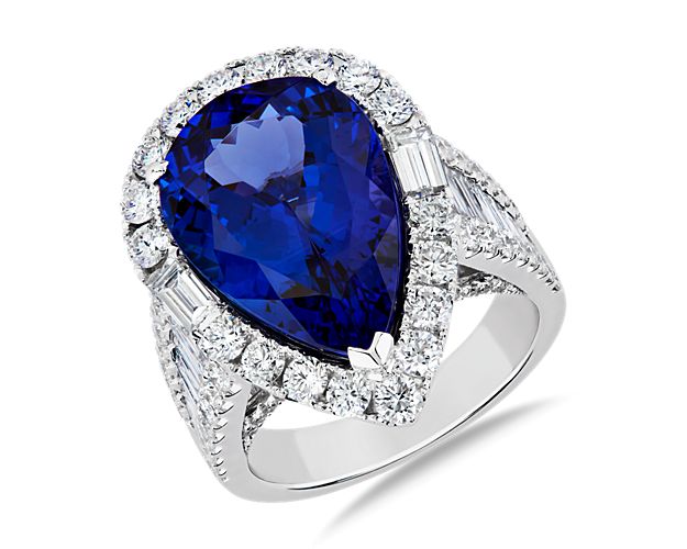 Extraordinary Collection: Pear Shaped Tanzanite and Diamond Ring 18k White Gold