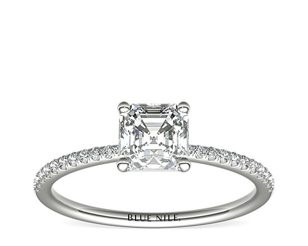 Petite Micropavé Diamond Engagement Ring in 14k White Gold (1/10 ct. tw.)
