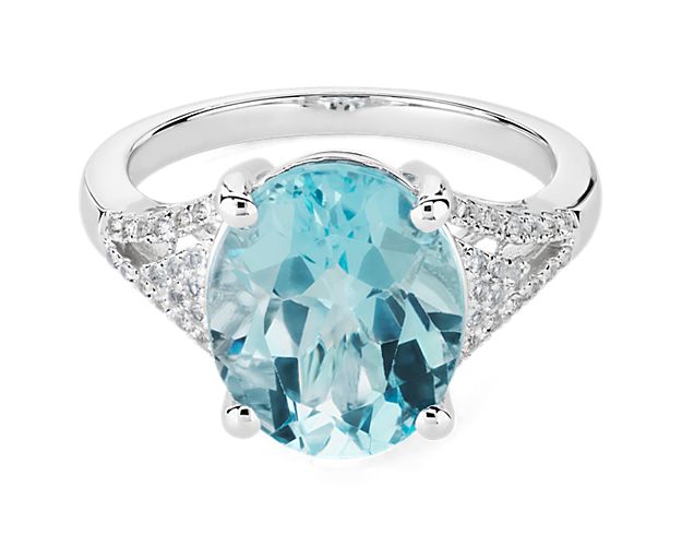 Oval Sky Blue Topaz Cocktail Ring in 14k White Gold