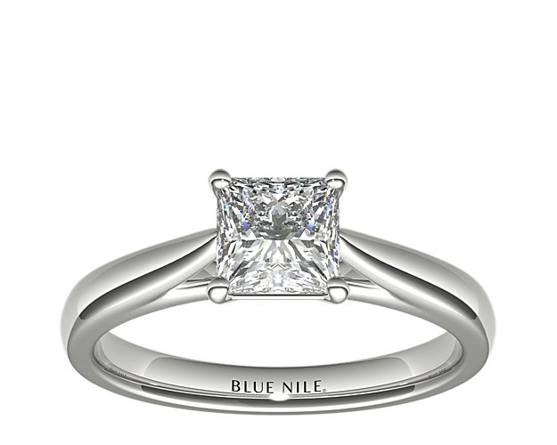 Tapered Cathedral Solitaire Engagement Ring in 14k White Gold