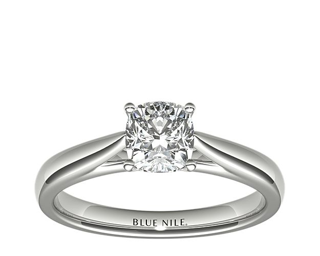 Tapered Cathedral Solitaire Engagement Ring in 14k White Gold