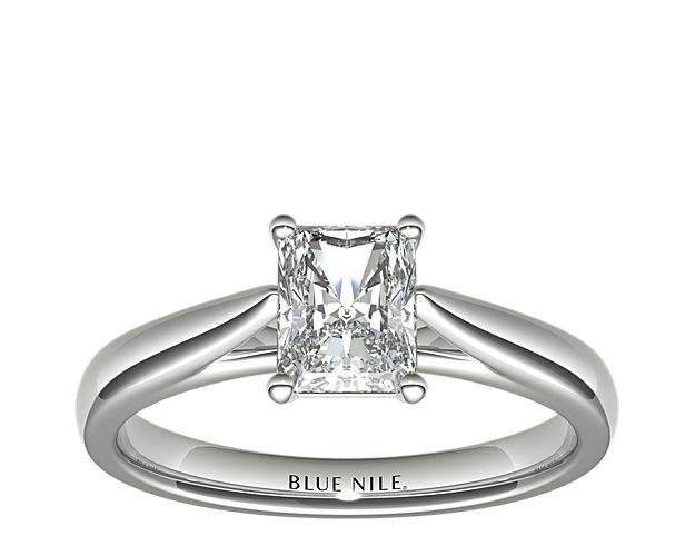 Tapered Cathedral Solitaire Engagement Ring in 14k White Gold