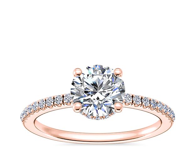 Petite Micropavé Hidden Halo Engagement Ring in 14k Rose Gold (1/5 ct. tw.)