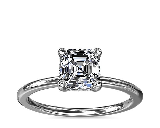 Solitaire Plus Hidden Halo Diamond Engagement Ring in 14k White Gold